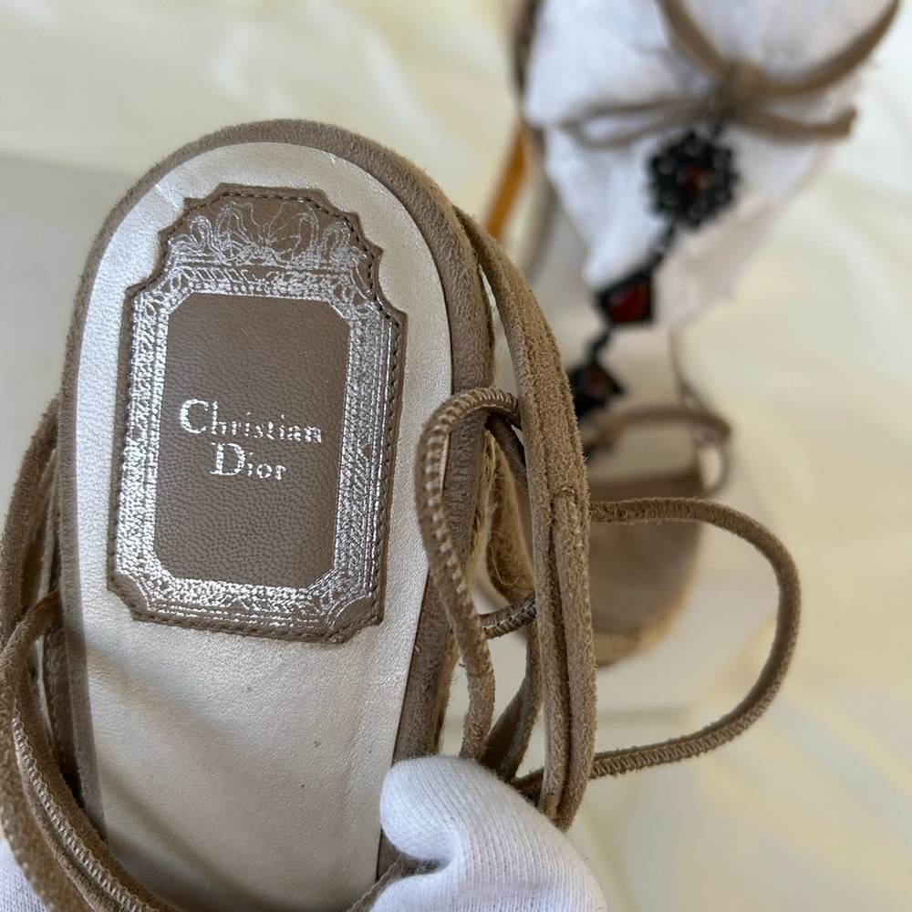 Christian Dior Taupe Espadrille Platform Sandals with brocade Accents, size 8 - Picture 8 of 8